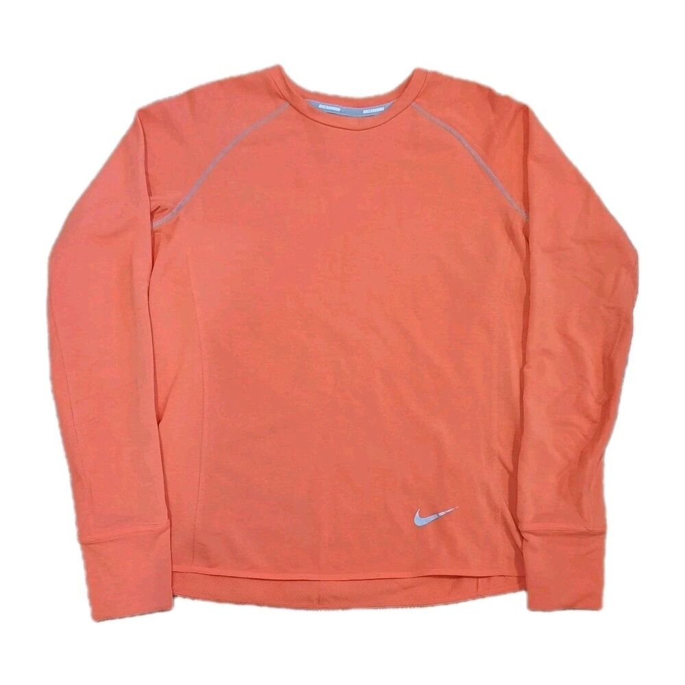 Nike Dri Fit Sprint Fleece Raglan Sleeve Running Crew Orange/Reflective Silver M